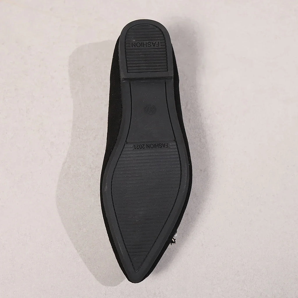 2024 New Spring and Autumn Flat Shoes Women's Shoes Pointed Diamond Metal Square Buckle Single Shoes