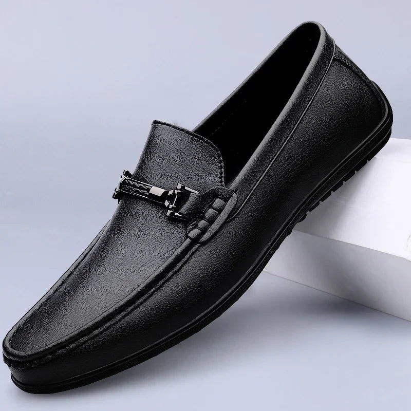 Mens Genuine Leather Shoes Handmade Driving Flats Shoes Dress Business Casual Slip-on Shoes All-Match breathable Loafers mo-2231