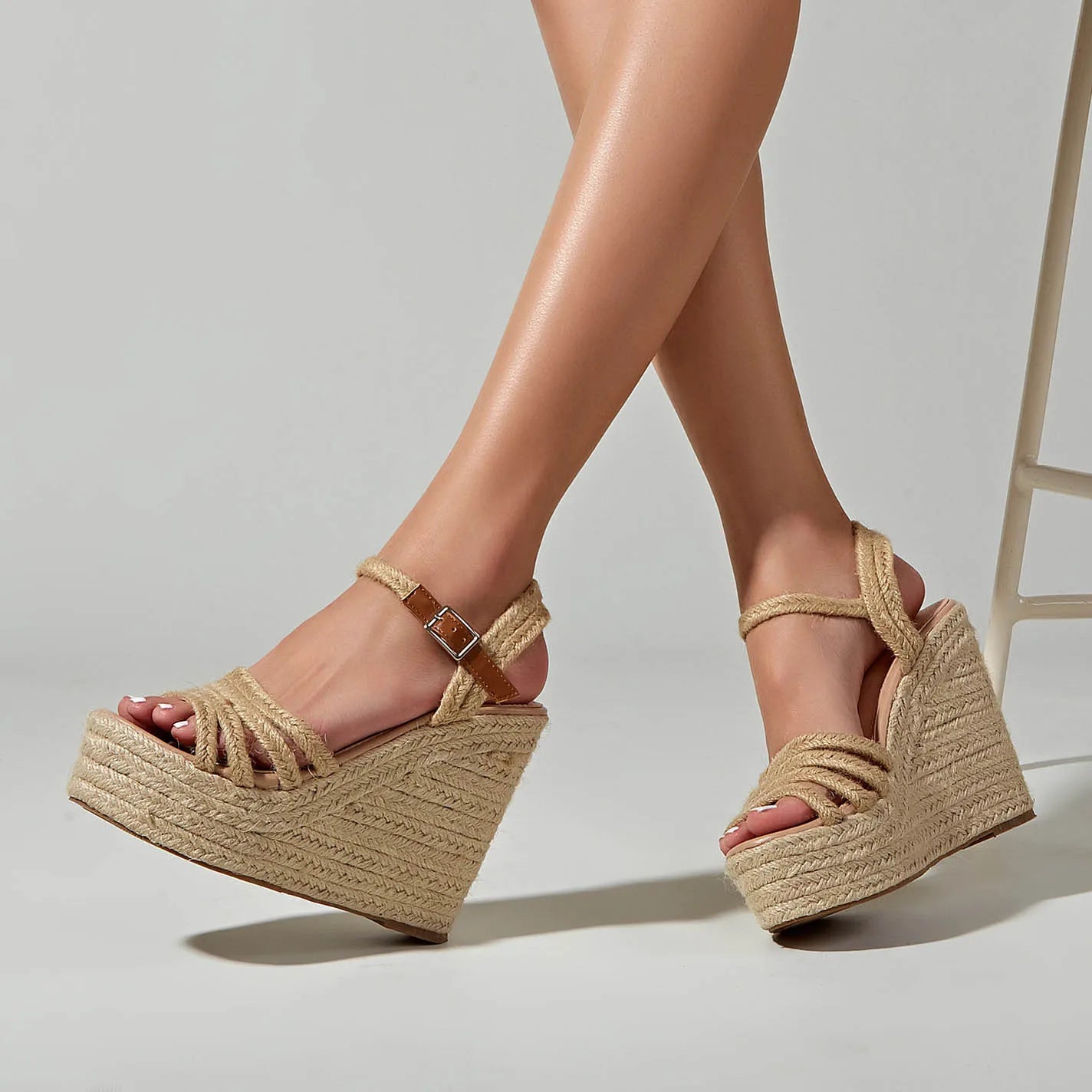 EAGSITY Espadrilles Spring summer bohemian wedges platform peep toe women sandals ankle strap high heel casual shoes pumps