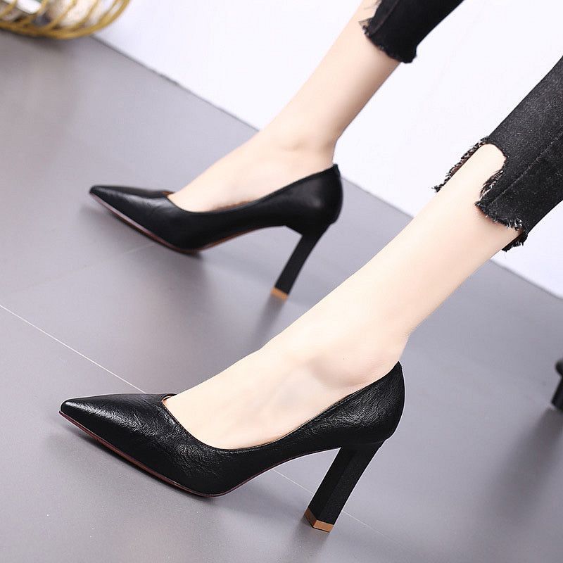 Shoes for Women 2025 Stilito Ladies Summer Footwear Square Heels Office Super High Heel Black Pointed Toe Y2k Quick Delivery 39