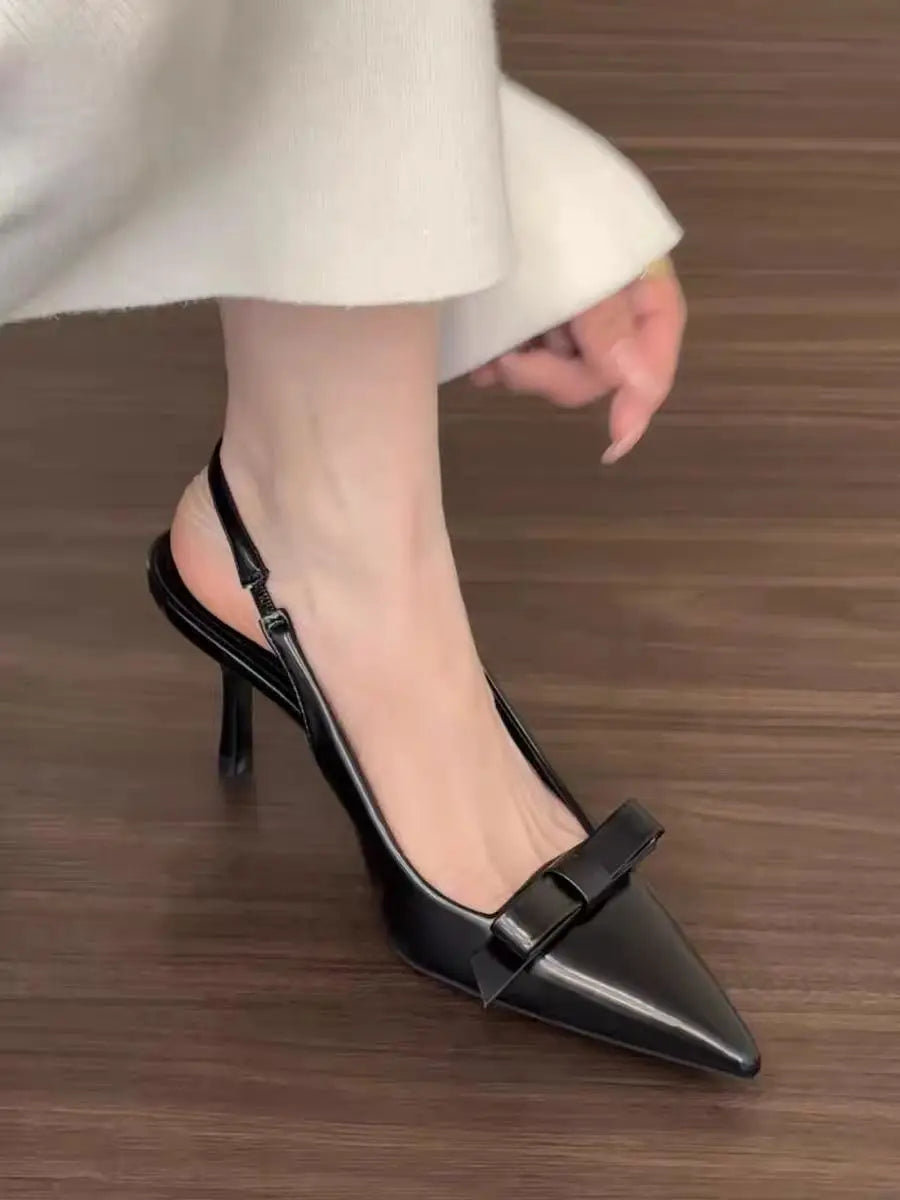 Bow pointed high heels sandals 2025 female brand designer shoes fashion slide sexy suspender shoes elegant mules casual shoes