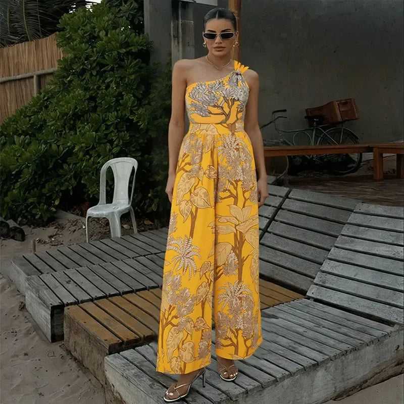 Sexy Bikini One Shoulder Printed Swimsuit Sets Bandeau Biquini Women Swimwear Push Up Bathing Suits Female Long Skirt Beachwear