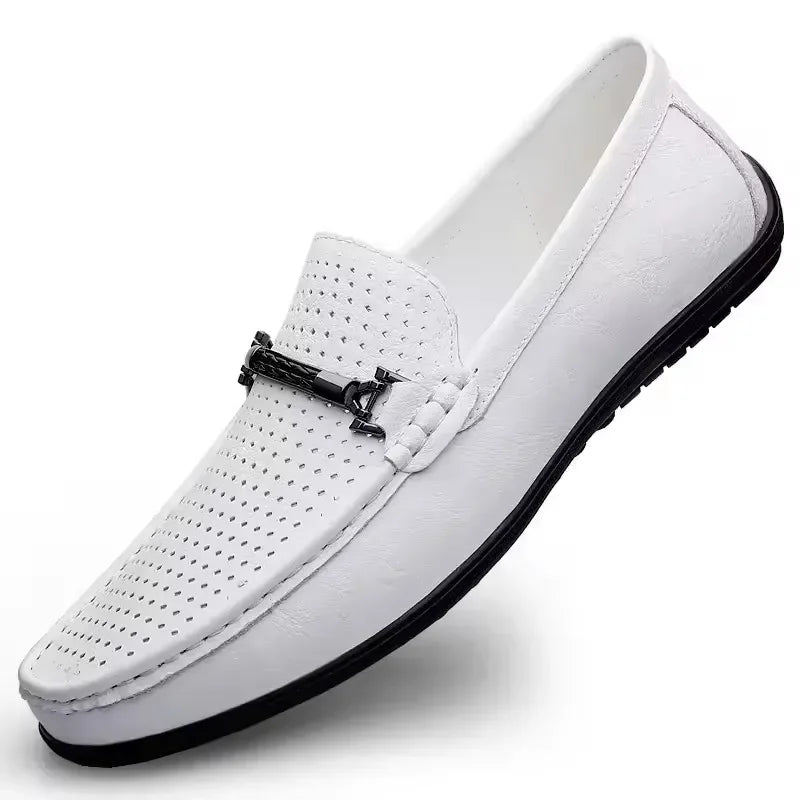 Mens Genuine Leather Shoes Handmade Driving Flats Shoes Dress Business Casual Slip-on Shoes All-Match breathable Loafers mo-2231