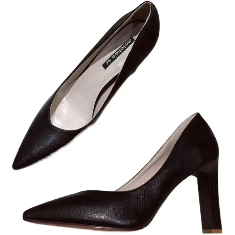 Shoes for Women 2025 Stilito Ladies Summer Footwear Square Heels Office Super High Heel Black Pointed Toe Y2k Quick Delivery 39