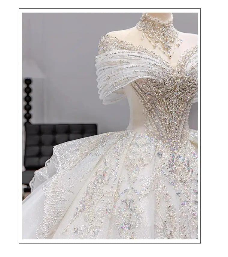 French Wedding Dress Heavy Industry Beaded Bride High-end Starry Sky Texture Small Main Veil Light Luxury Customized