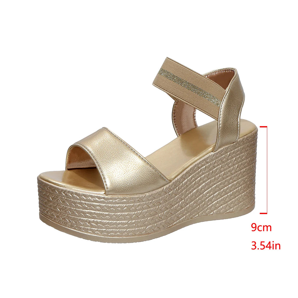 Aphixta Wedge Sandals Peep Toe Elastic Band Shoes Woman Platform Fashion 9cm Golden Summer Super High Heel Shoes Female Sandal