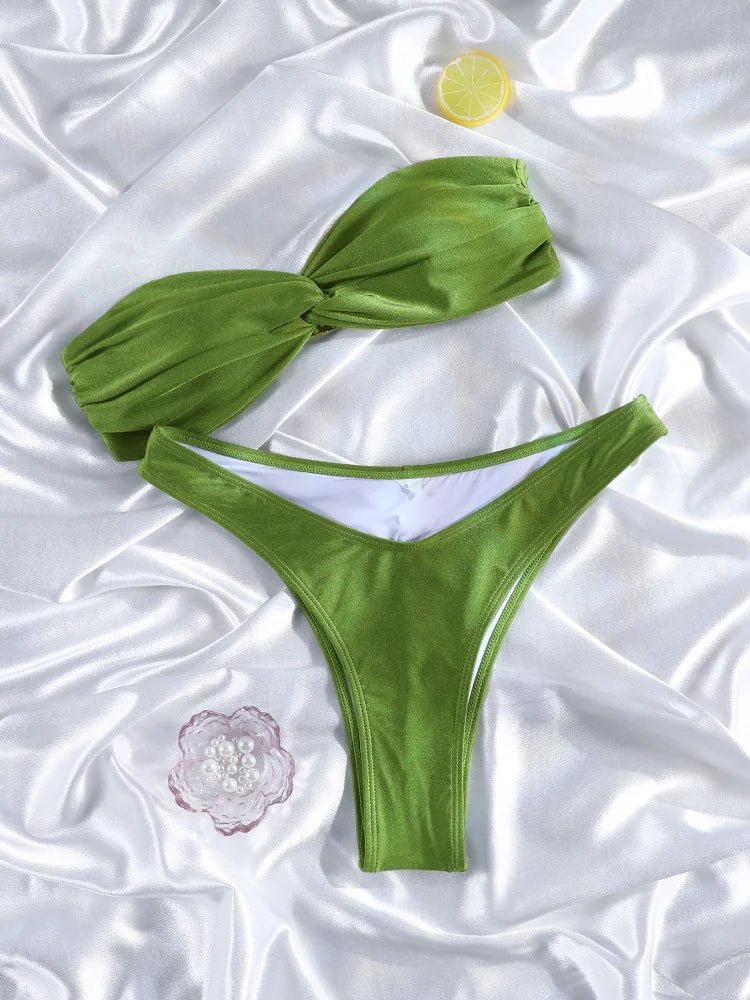 Rinabe Green Bikinis Bandeau Bikini Set Beachwear High Cut Bathing Suits Women Swimsuits Two-Piece Swimsuit 2026