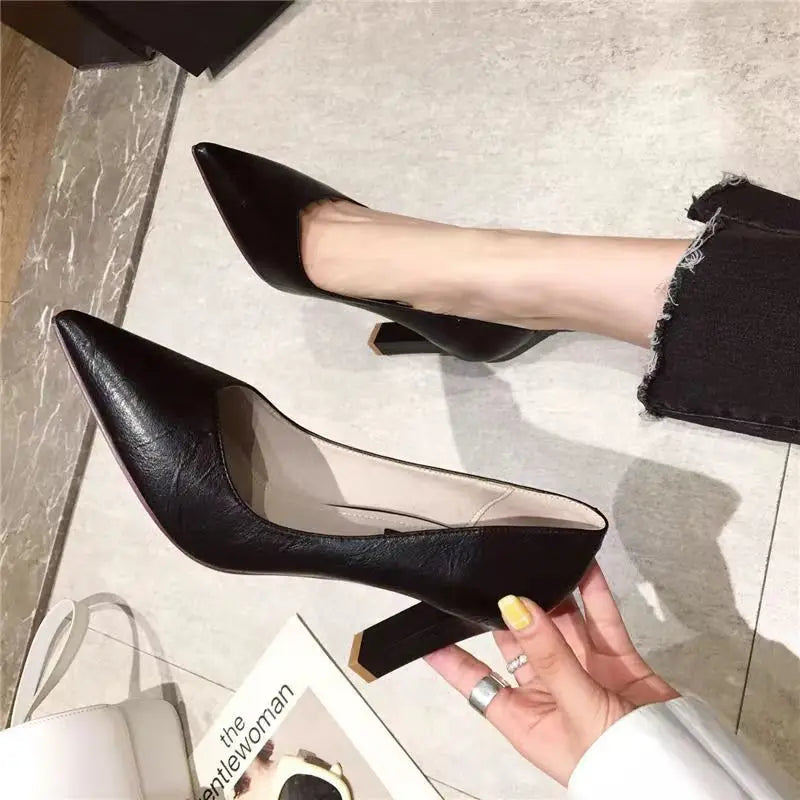 Shoes for Women 2025 Stilito Ladies Summer Footwear Square Heels Office Super High Heel Black Pointed Toe Y2k Quick Delivery 39