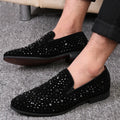 Black Luxury Men Dress Shoes Designer Spikes Loafers Shoes Denim Metal Sequins Footwear High Quality Casual Men Leather Shoes