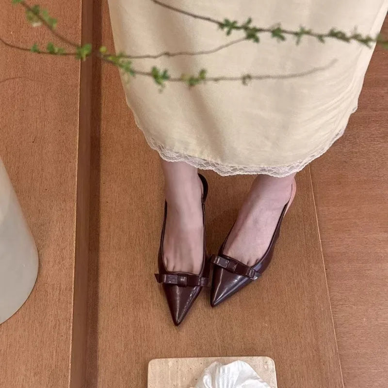 Bow pointed high heels sandals 2025 female brand designer shoes fashion slide sexy suspender shoes elegant mules casual shoes