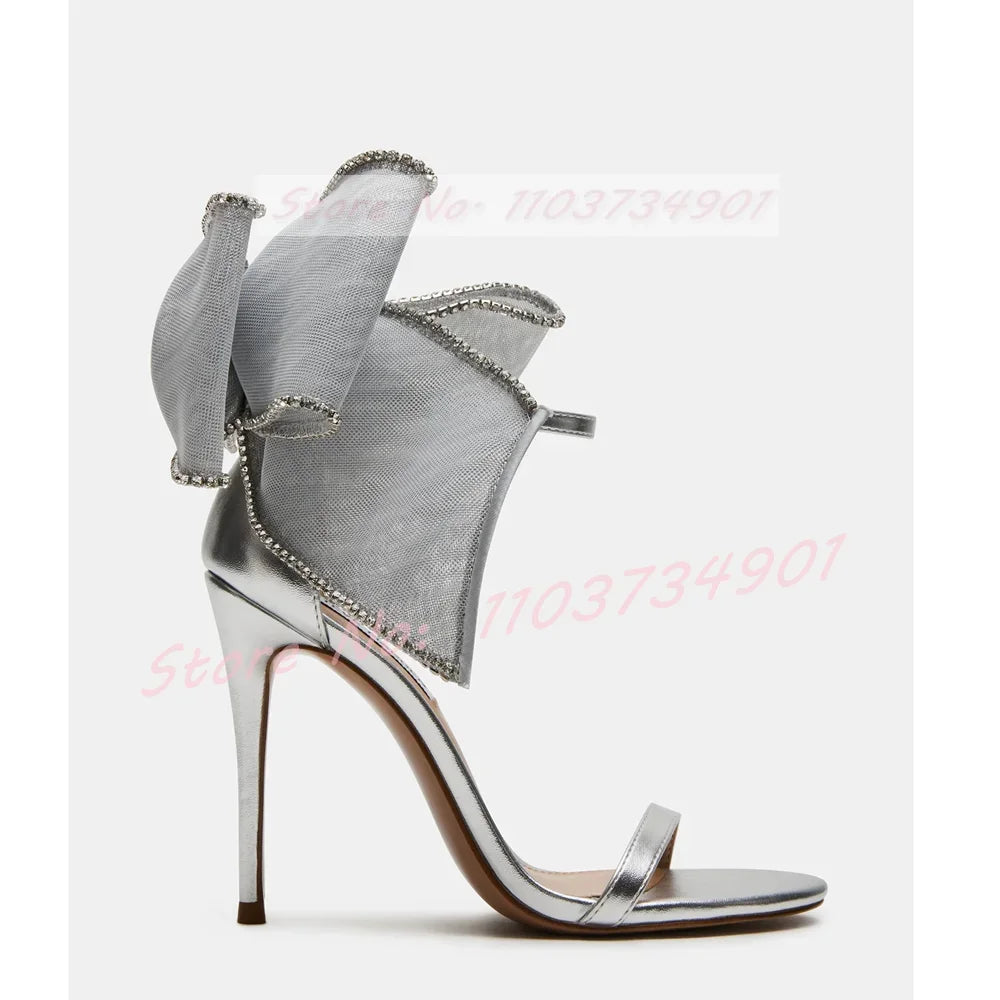 Big Butterfly-Knot Crystals Wedding Sandals Women Elegant Pearl Round Toe High Heels Shoes Lady Ankle Strap Party Trendy Sandals