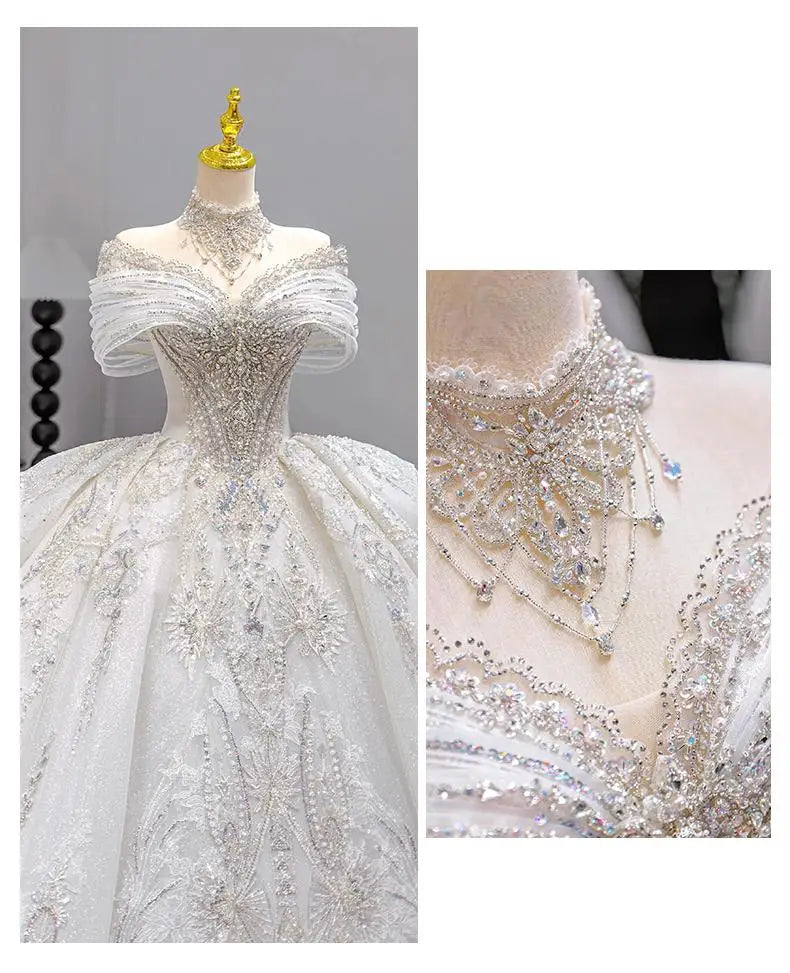French Wedding Dress Heavy Industry Beaded Bride High-end Starry Sky Texture Small Main Veil Light Luxury Customized