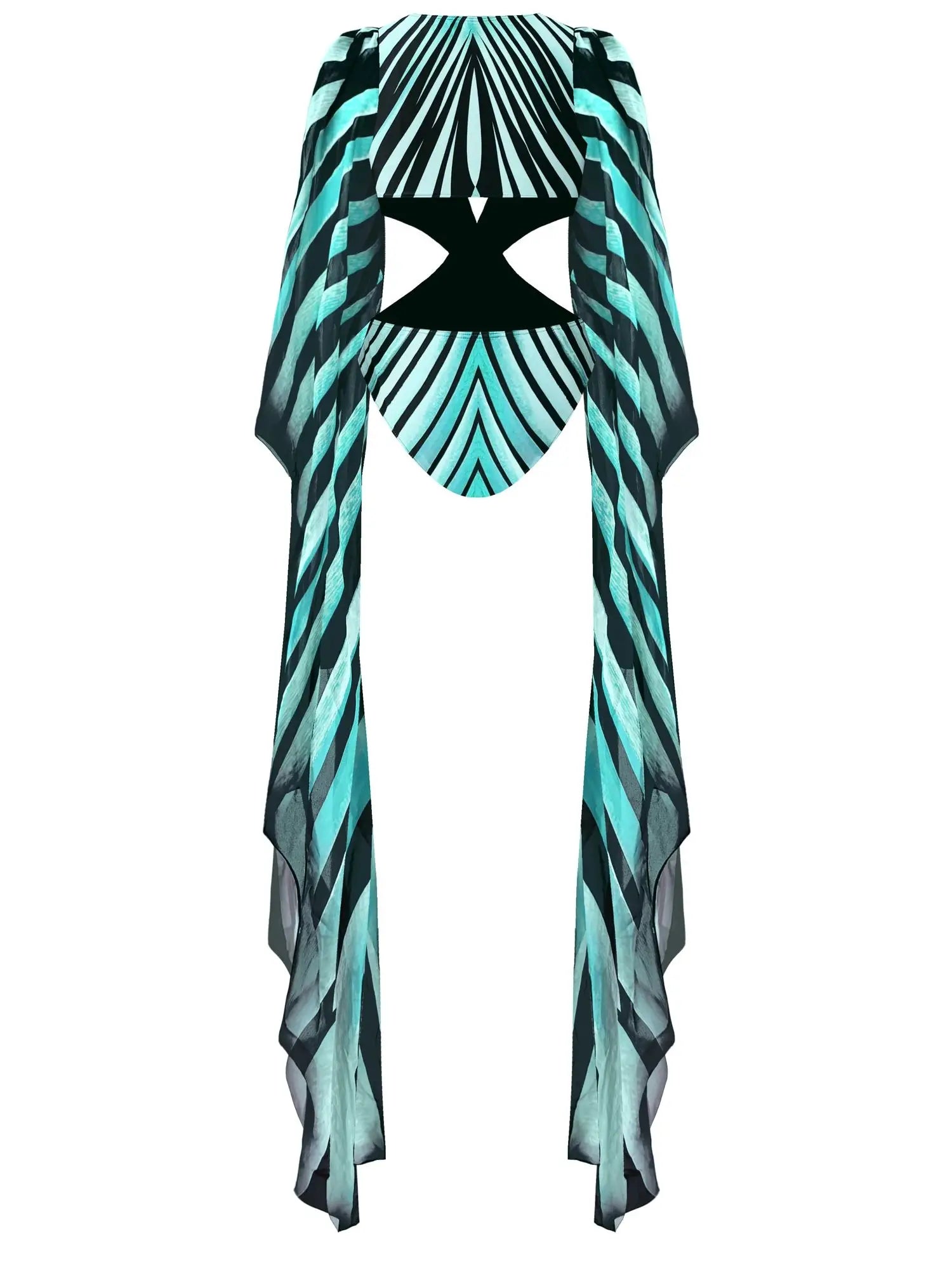 Long Sleeve Swimwear Women Print Swimsuit Bathing Suit Ruffle Swimwear Cut Out Swimsuit High Leg Swim Wear