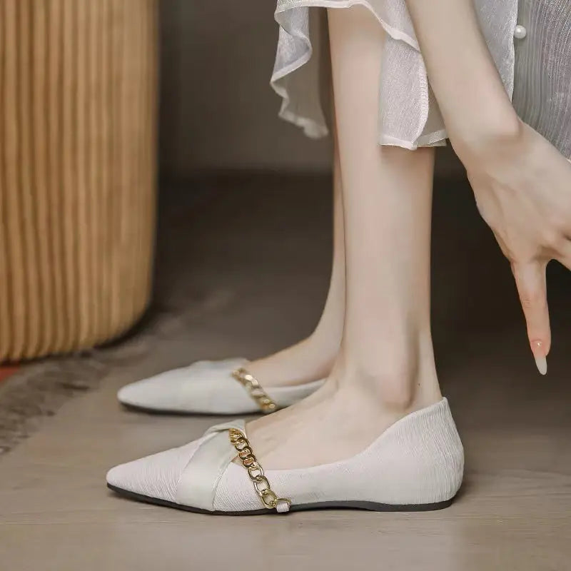 Moccasins Flats Office Pointed Toe Luxury Leather Casual Shoes For Woman 2025 Flat Women's Summer Footwear Evening Chic Point 39