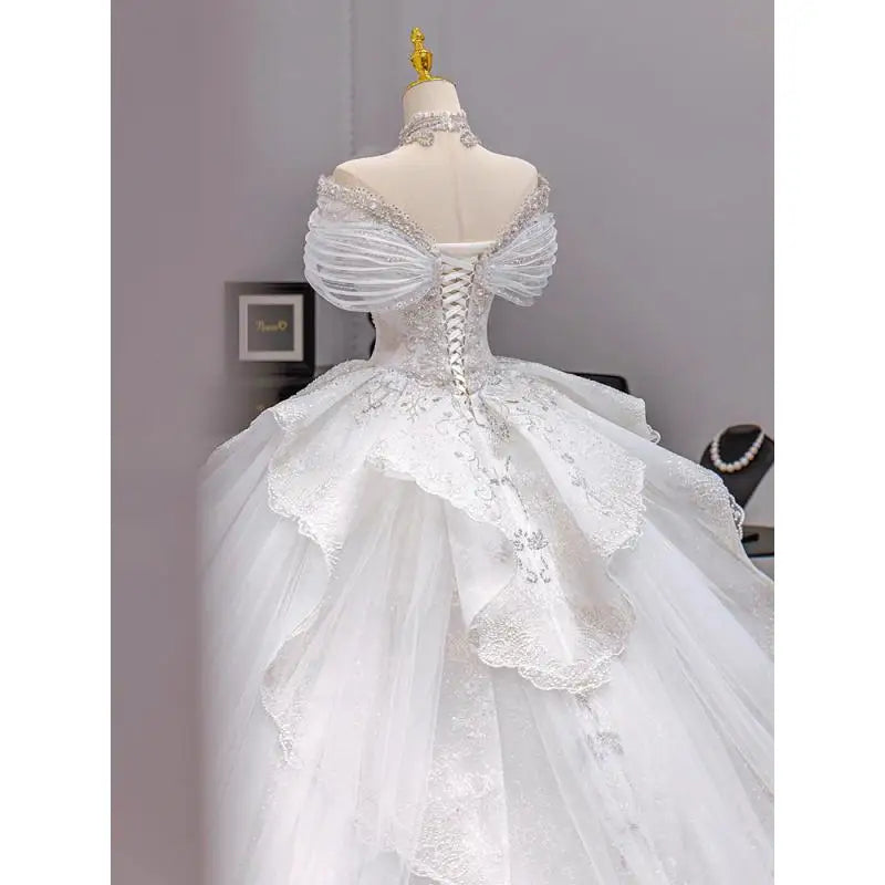 French Wedding Dress Heavy Industry Beaded Bride High-end Starry Sky Texture Small Main Veil Light Luxury Customized
