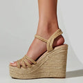 EAGSITY Espadrilles Spring summer bohemian wedges platform peep toe women sandals ankle strap high heel casual shoes pumps