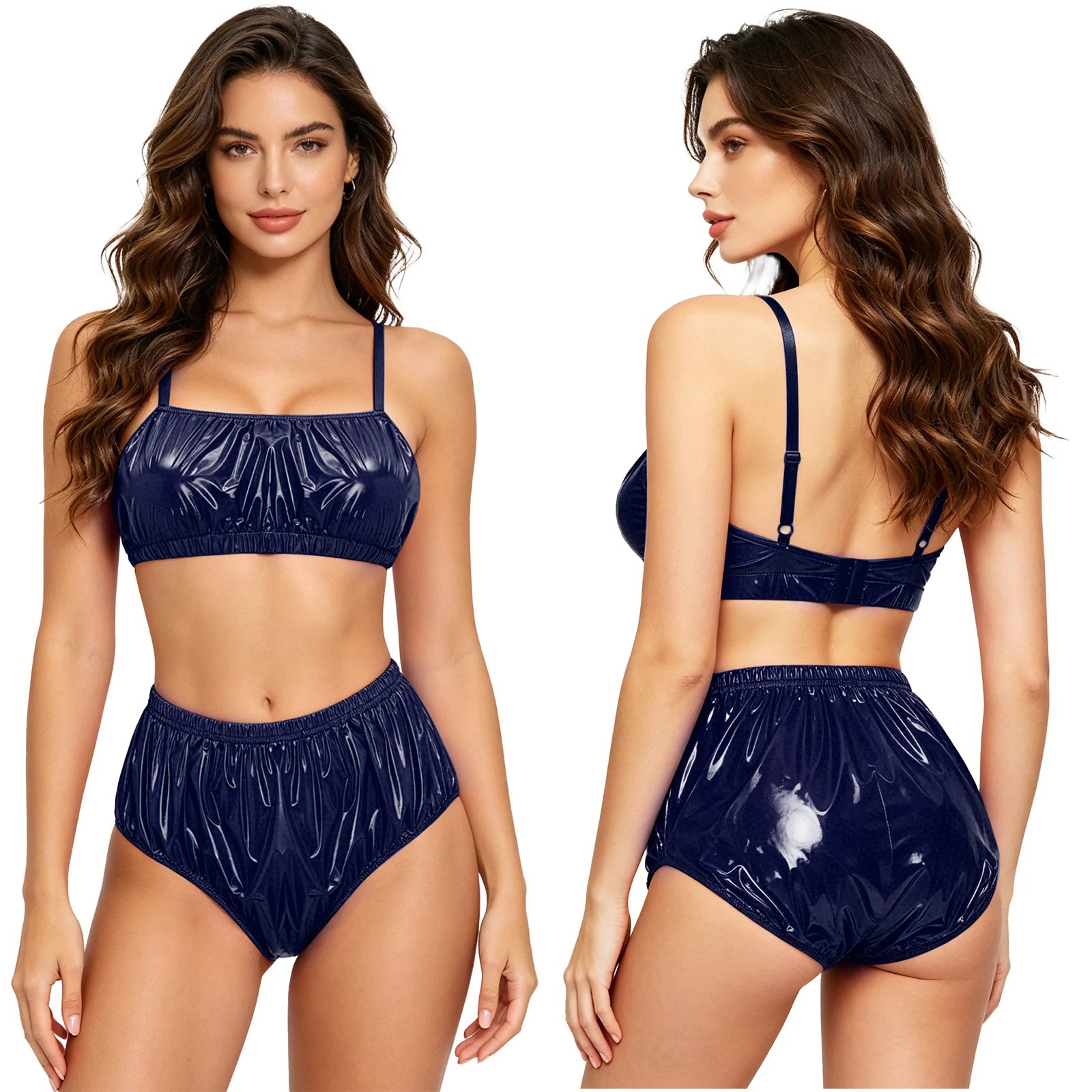 2 Piece Bikini Set for Women Waterproof Adjustable Spaghetti Straps Wirefree Bra with Swim Bottoms Bikini Bathing Suit Beachwear