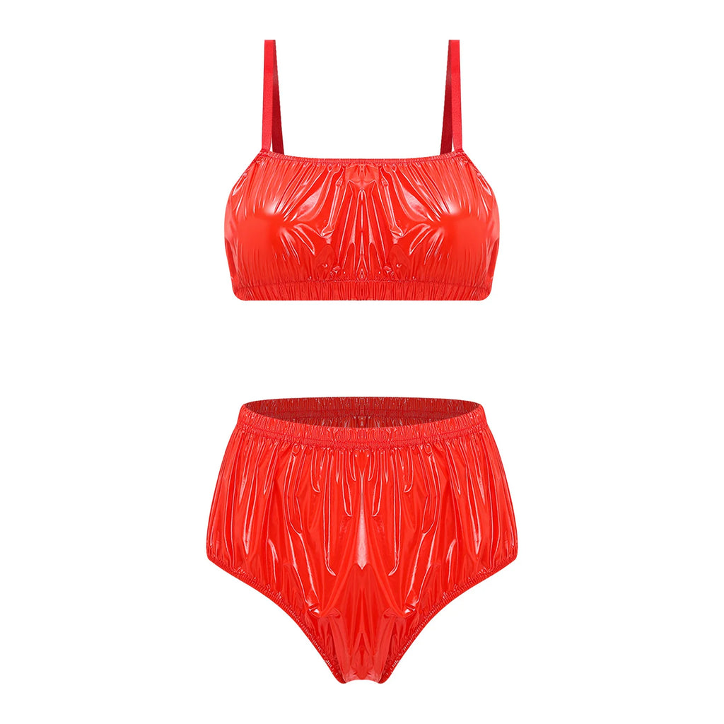2 Piece Bikini Set for Women Waterproof Adjustable Spaghetti Straps Wirefree Bra with Swim Bottoms Bikini Bathing Suit Beachwear