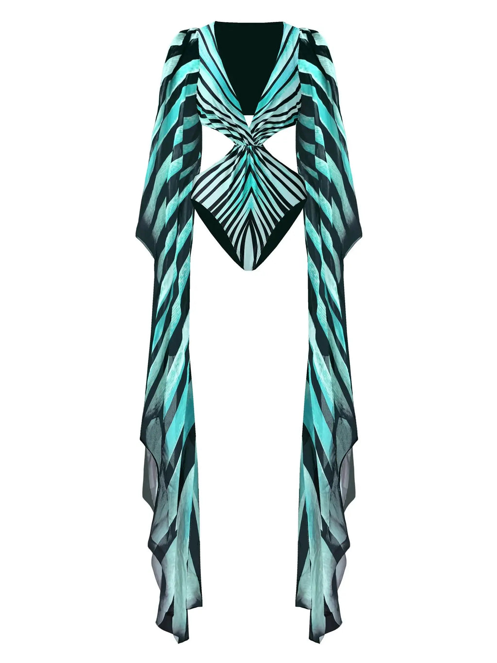 Long Sleeve Swimwear Women Print Swimsuit Bathing Suit Ruffle Swimwear Cut Out Swimsuit High Leg Swim Wear
