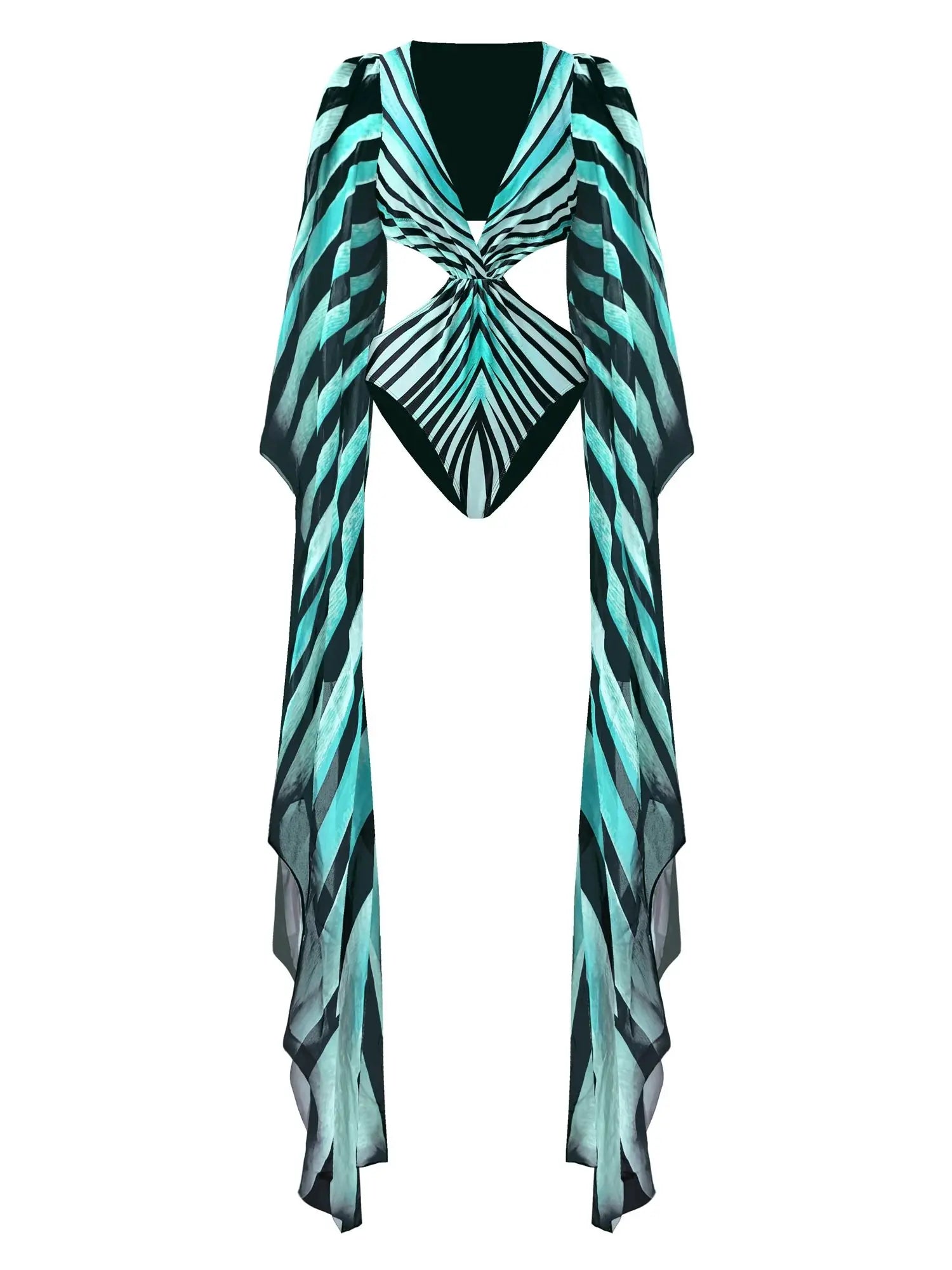 Long Sleeve Swimwear Women Print Swimsuit Bathing Suit Ruffle Swimwear Cut Out Swimsuit High Leg Swim Wear
