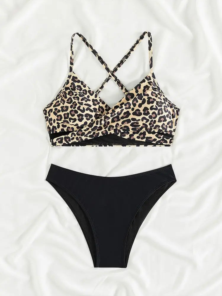 Cikini Leopard Print Sexy Bikini Split Swimsuit Summer Beach Swimwear Bathing Suit For Women