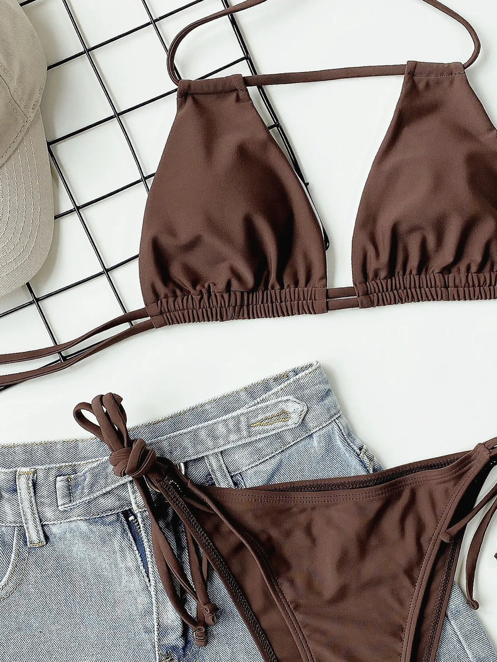 2026 Sexy Solid Bandage Bikini Halter Strappy Swimwear Women Swimsuit Female Two Pieces Bikini Set Low Waist Bathing Suit Bather