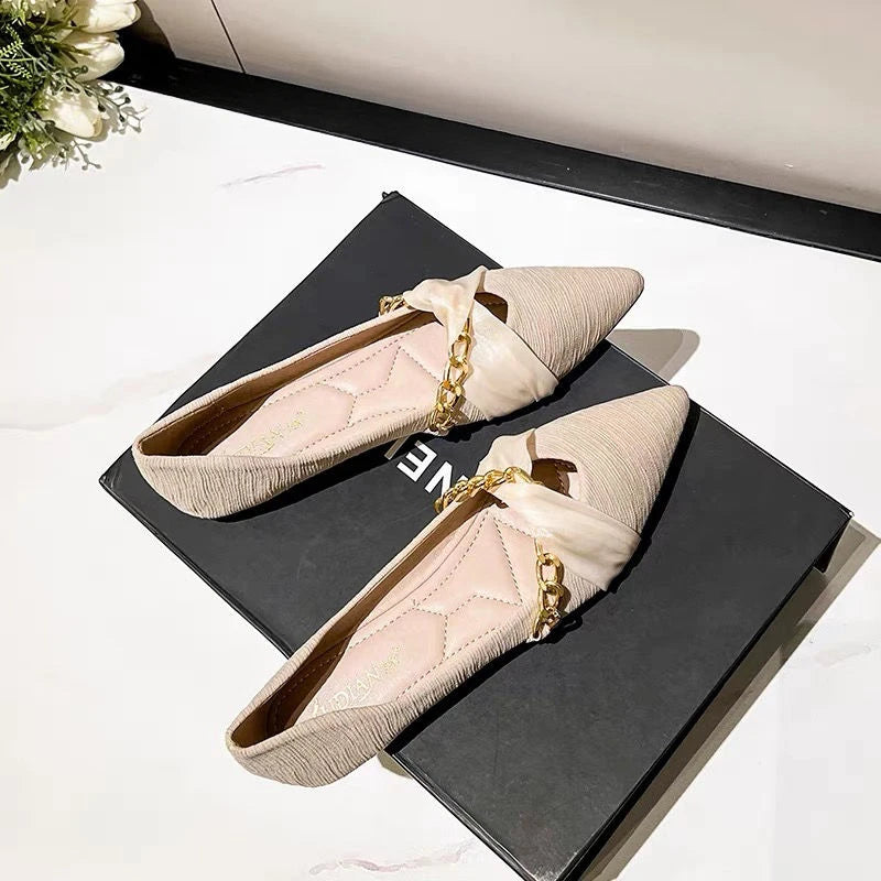 Moccasins Flats Office Pointed Toe Luxury Leather Casual Shoes For Woman 2025 Flat Women's Summer Footwear Evening Chic Point 39