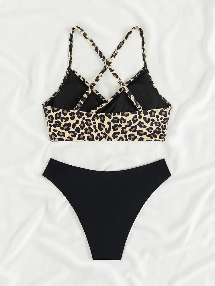 Cikini Leopard Print Sexy Bikini Split Swimsuit Summer Beach Swimwear Bathing Suit For Women