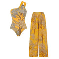 Sexy Bikini One Shoulder Printed Swimsuit Sets Bandeau Biquini Women Swimwear Push Up Bathing Suits Female Long Skirt Beachwear