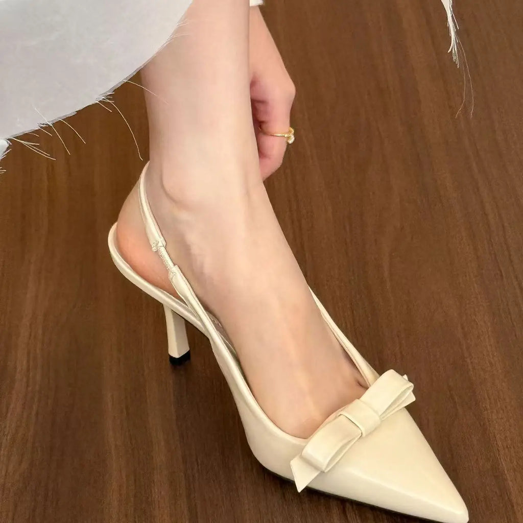 Bow pointed high heels sandals 2025 female brand designer shoes fashion slide sexy suspender shoes elegant mules casual shoes