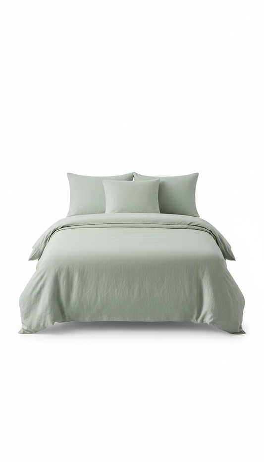 Linen bedding set in sage tint